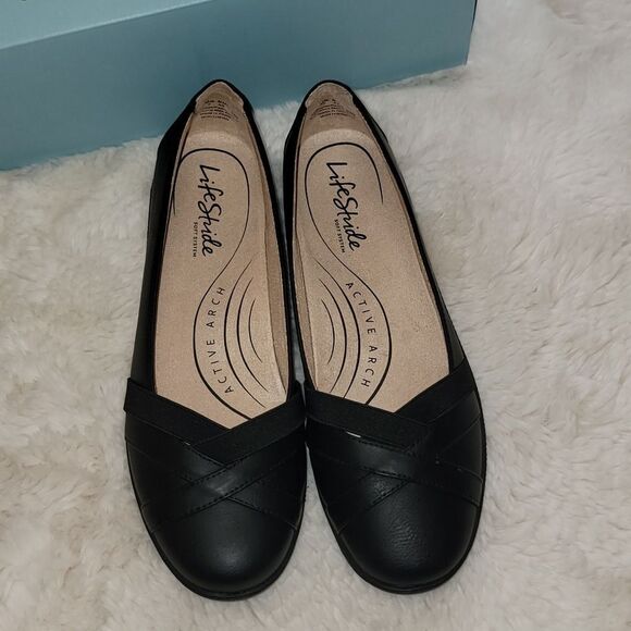 NIB LifeStride Northern Black Slip-on Flat Shoes w Active Arch Tech Size 9.5 - Picture 10 of 14